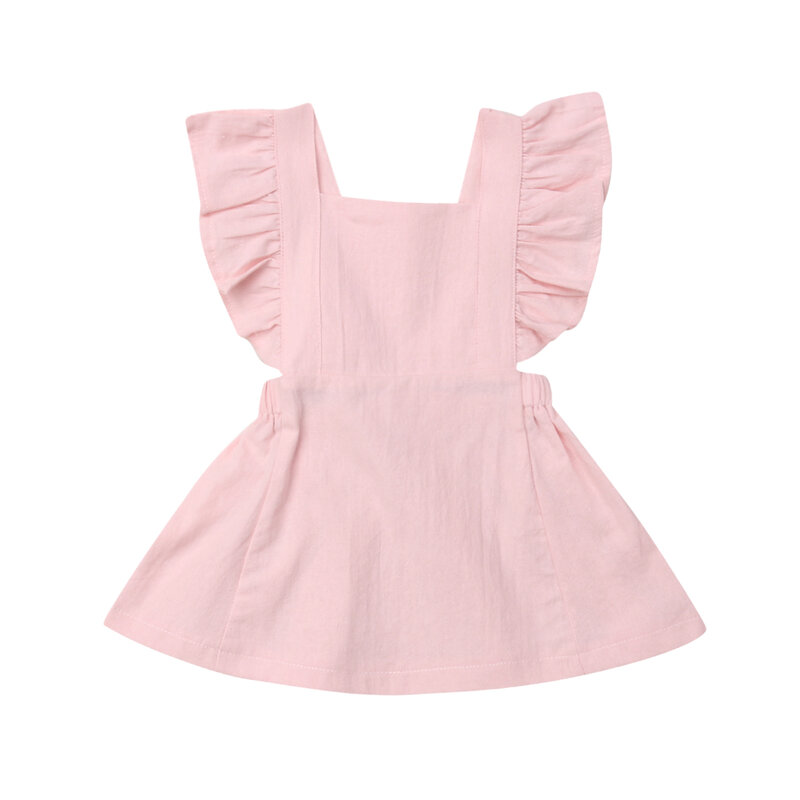 Summer Casual Cute Infant Kids Baby Girl Summer Solid Color Ruffle Princess Party Dress Clothes