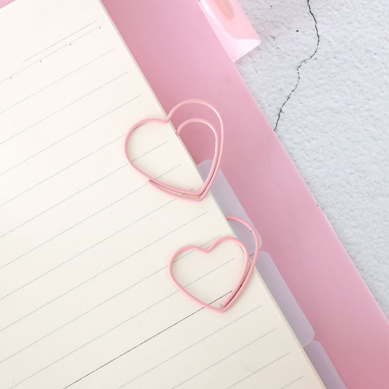 Clips de papier pour l'école et le bureau, papeterie en forme de cœur d'amour rose mignon, marque-page pour étudiant en bonbons, 25 pièces