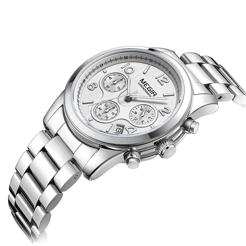 MEGIR nowa moda Chronograph Plated klasyczny zegarek kwarcowy damski kobiety kryształy zegarki na rękę Relogio Feminino
