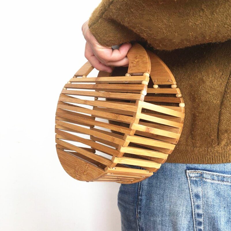 Bambu Tas untuk Wanita 2019 Hollow Out Musim Panas Pantai Tas Buatan Tangan Wanita Desainer Mewah Mini Top-Handle Tote Clutch tas