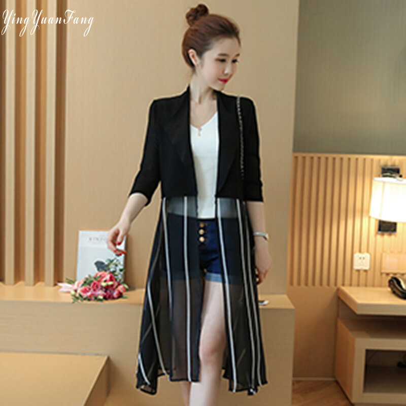 YingYuanFang  Fashion Women's new long section sunscreen chiffon thin cardigan jacket