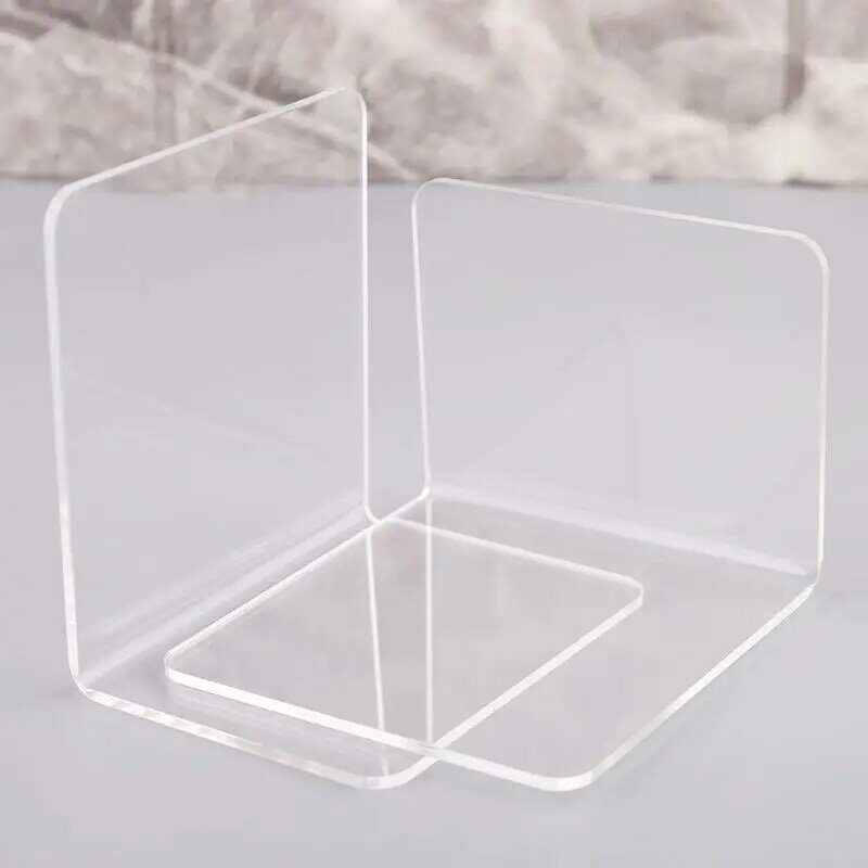 2Pcs Clear Acrylic Bookends L-shaped Desk Organizer Desktop Book Holder School Stationery Office Accessories