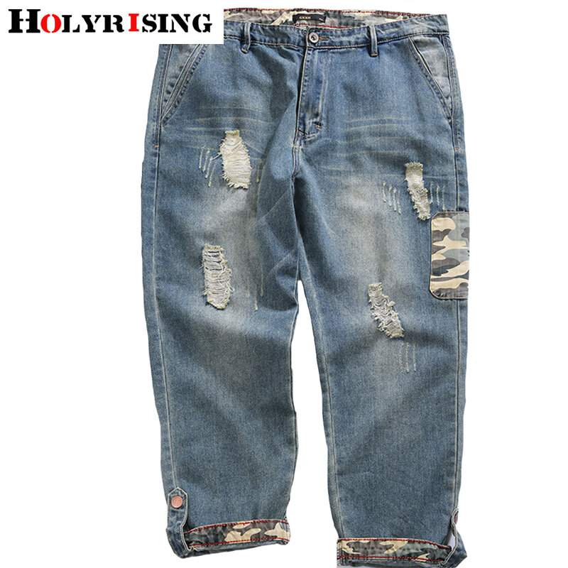 Holyrising w stylu Vintage mężczyźni Jeans dorywczo dziura dżinsy Masculina luźne jeansy dla mężczyzn niebieski kowbojskie spodnie Streetwear rozmiar 2XL-4XL 18732-5