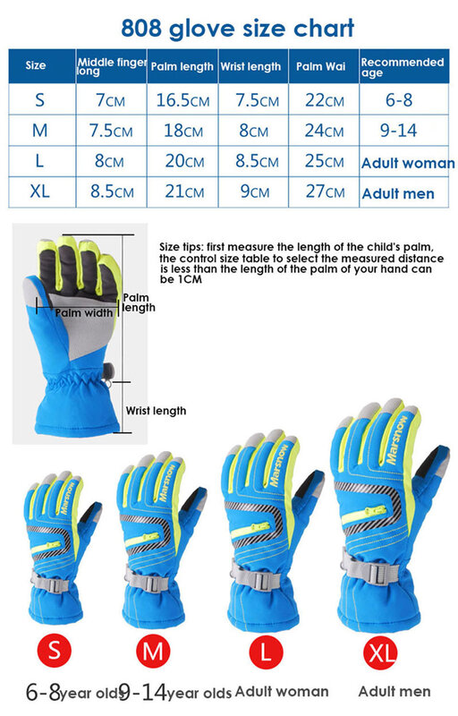 MARSNOW-guantes de esquí impermeables para hombre, mujer y niño, guantes cálidos de algodón para deportes de escalada y snowboard, de invierno, A-30 grados