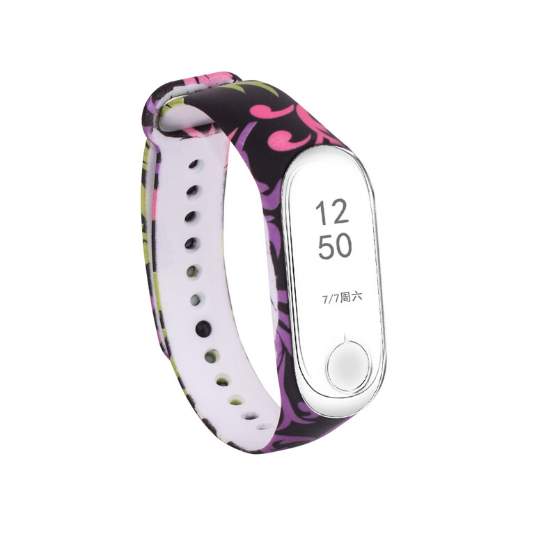 Pulseira colorida de silicone, pulseira de relógio inteligente de silicone estampada para xiaomi band 3, acessórios de pulseira