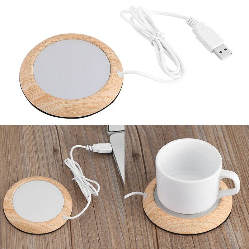 USB 따뜻한 컵 패드 가제트 우드 그레인 커피 차 음료 USB 히터 트레이 머그 패드 코스터 사무실 선물