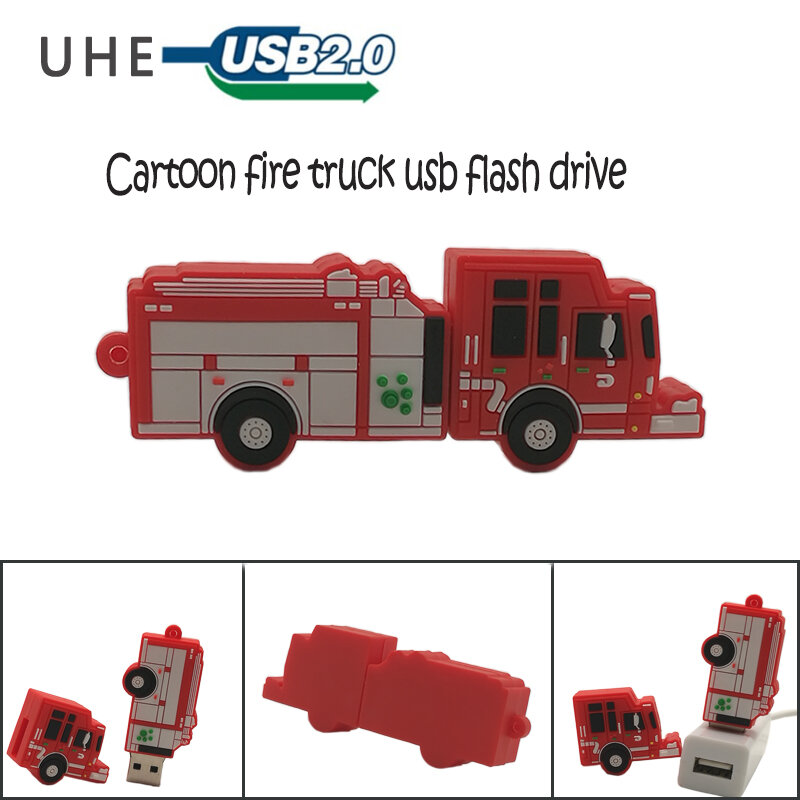 Unidad flash USB de dibujos animados, pendrive de camión de bomberos, 4GB, 8GB, 16GB, 32GB, 64GB, memoria USB 2,0, regalo personalizado