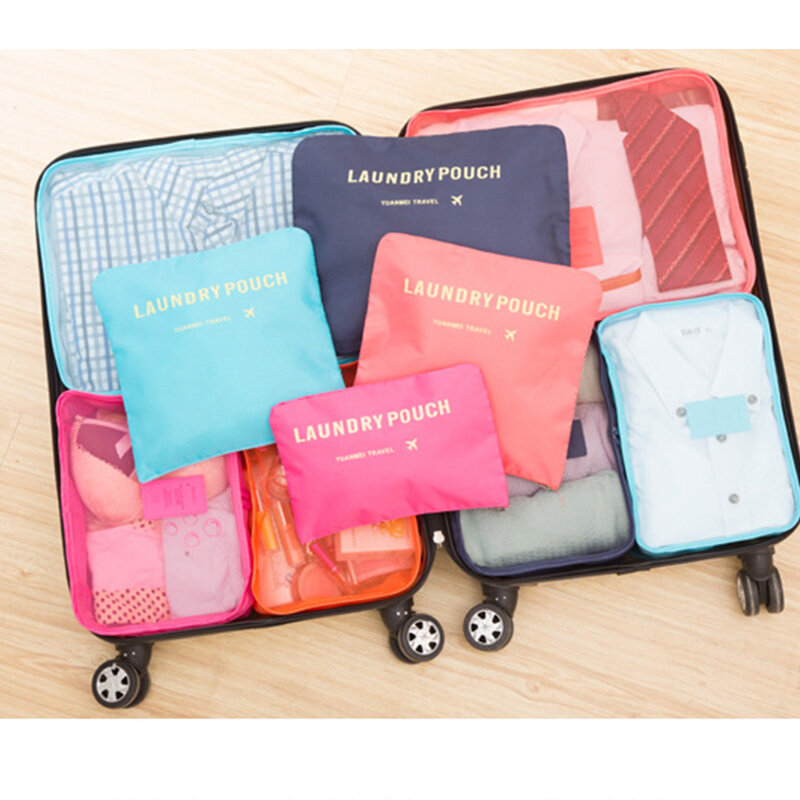 Nuevo 6 unids/set PackingTravel los organizadores de los accesorios de tela de bolsa de malla de equipaje organizador Cubo de embalaje organizador bolsa