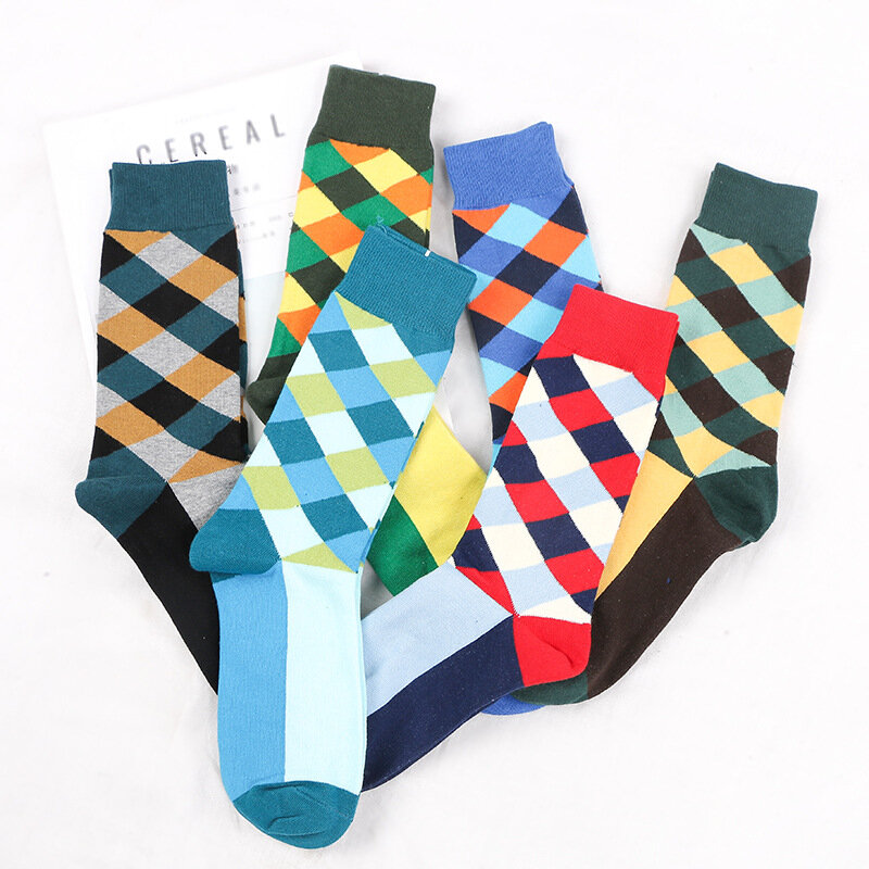 3 pairs/lot Male Brand Happy Socks Gradient Color Fashion Style Cotton Wedding sock Men's Knee High Business Socks man