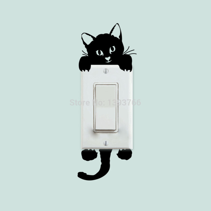 DIY 재미 있은 귀여운 고양이 개 스위치 스티커 벽 스티커 홈 장식 침실 응접실 장식 뜨거운