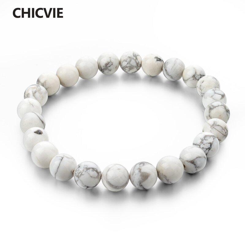 CHICVIE-سوار من الحجر الطبيعي للرجال والنساء ، مجوهرات بأحجار طبيعية ، خرز أبيض ، DIY ، SBR14038