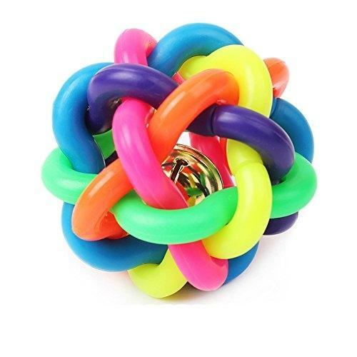 RCtown zabawki kolorowe Bouncy kule gumowe z dzwonkiem dla zwierząt domowych szkolenia gra do żucia, rozmiar 2.16 cala zk25