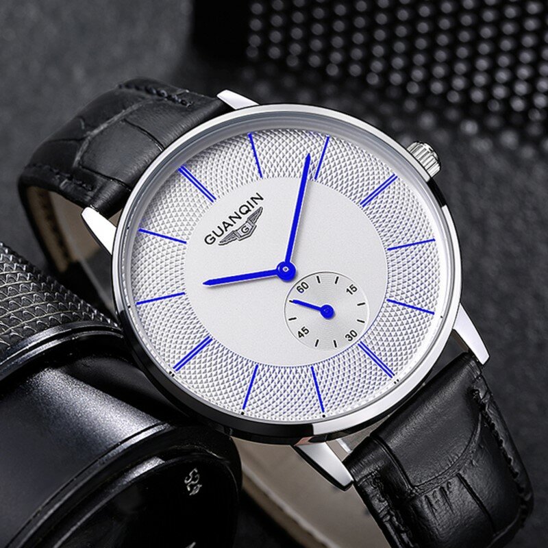 Clássico Simples Homens Relógio marca de Topo GUANQIN Homens Grande Mostrador do Relógio De Quartzo Ultrafino Pequeno segundo dial Waterproof relogio masculino