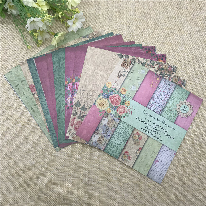 24 sheets 6"X6" spring Flower blossoms patterned paper Scrapbooking paper pack handmade craft paper craft Background pad