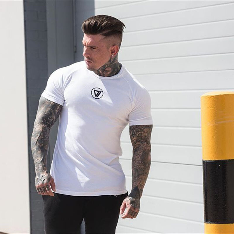 New Mens Brand palestre t shirt Fitness Bodybuilding Slim camicie di cotone uomo manica corta allenamento uomo Casual t-shirt top