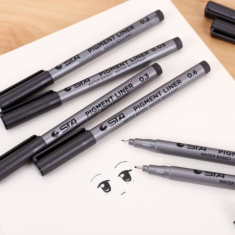 Sta 9 marcadores à base d'água de tamanhos diferentes, canetas para papelaria, canetas triangulares de ponta fina