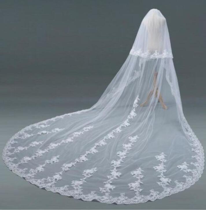 HOT Lace Wedding Brida Mạng Che Mặt Màu Trắng/Ngà 2 T Nhà Thờ Chiều Dài Phụ Kiện đám cưới + Lược