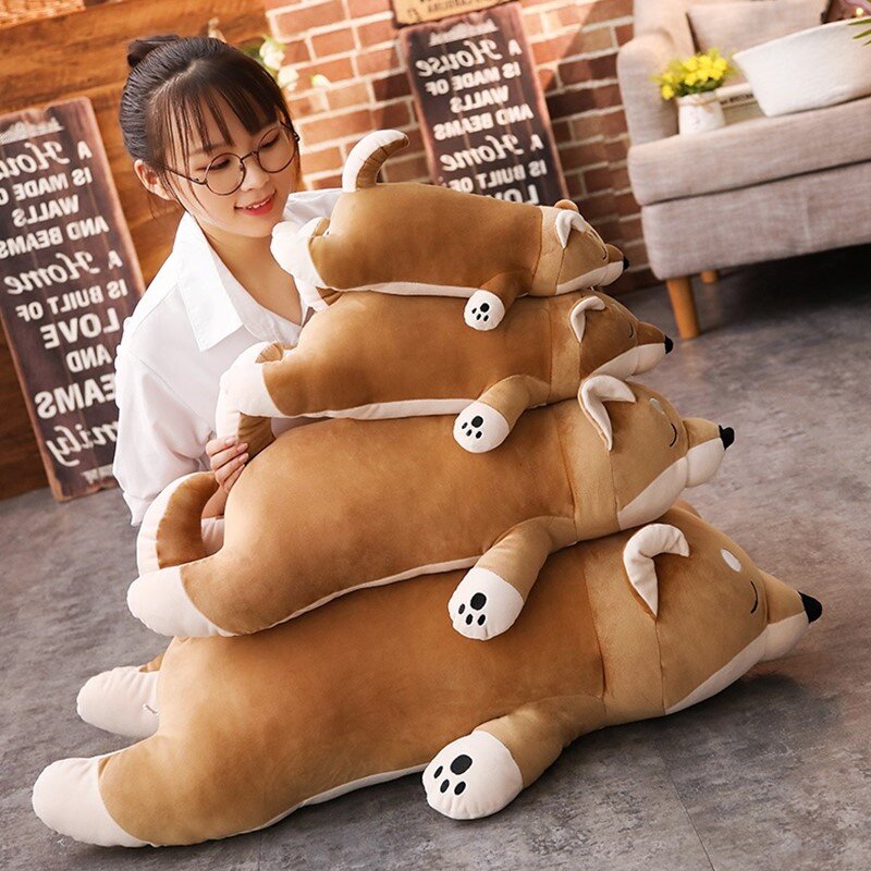 1 peça cachorro de pelúcia de 35-100cm, brinquedo falso de desenho animado, shiba inu, boneco de cachorro adorável, presente de aniversário de criança, travesseiro de corgi