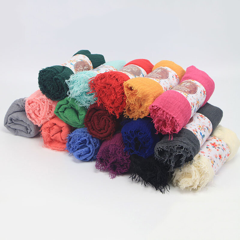 Bufandas de lino y algodón para mujer, Hijab musulmán, monocromático, largo y fino, de Color sólido, 180x90cm