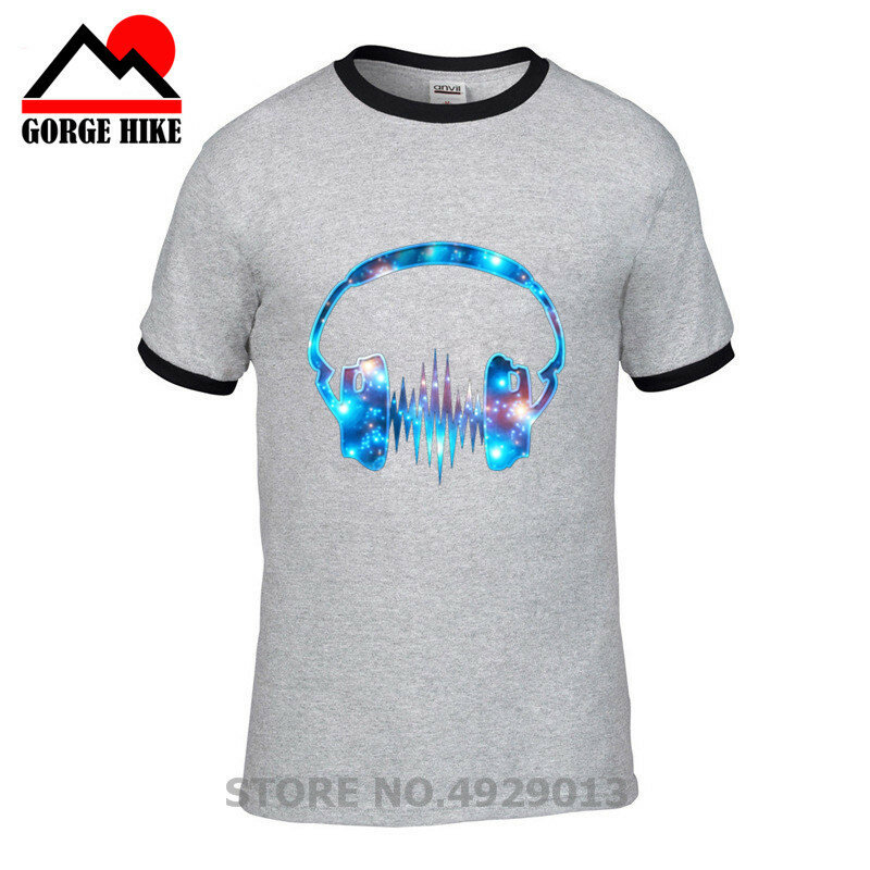 Popular DJ Hombre camiseta vestido verano HEADPHONES WAVE T Shirt Men Galaxy Space Heartbeat T-shirt Music Pulse Print teeshirt