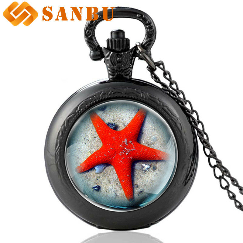 Relógio de bolso com pingente de colar, relógio de quartzo de estrela e peixe, retrô, masculino e feminino, de bolso