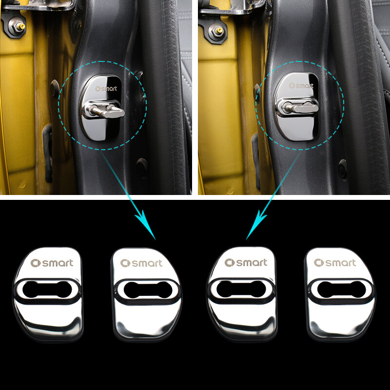 4 pezzi in acciaio inox serratura della portiera copre emblemi protezione antiruggine accessori Auto Car-Styling Smart 453 Forfour decorazione Auto