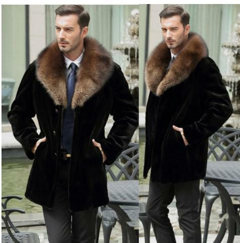 S/6Xl Mens Imitation Fur Jackets Long Faux Mink Fur Outwears Black Casual Male Overcoats Man-Made Fur Clothes Plus Size K512