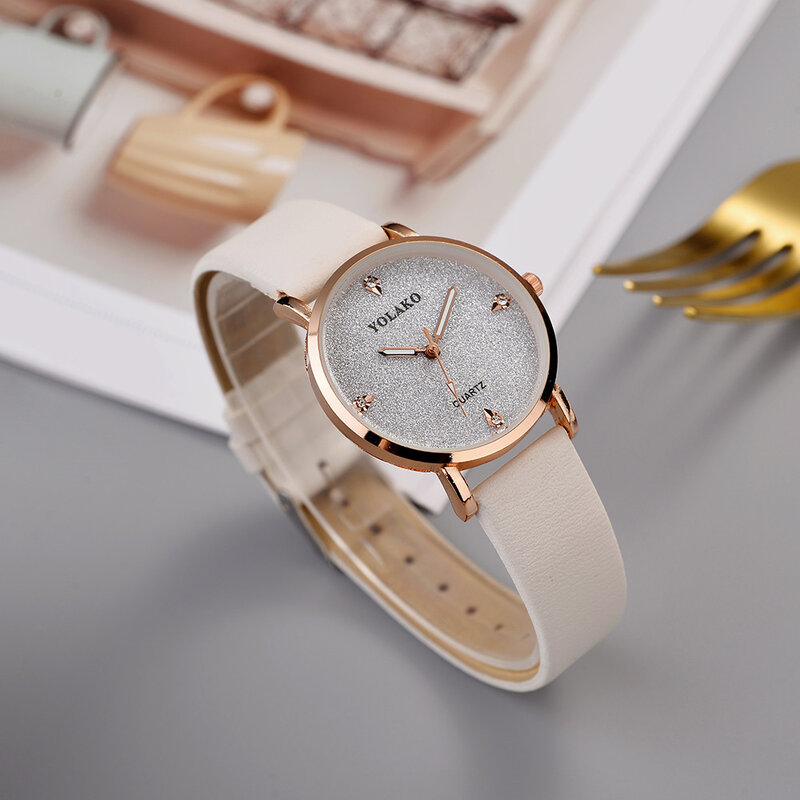 Женские кварцевые наручные часы YOLAKO, Роскошные Аналоговые часы со звездным небом, кожаным ремешком, модель A7, 2019