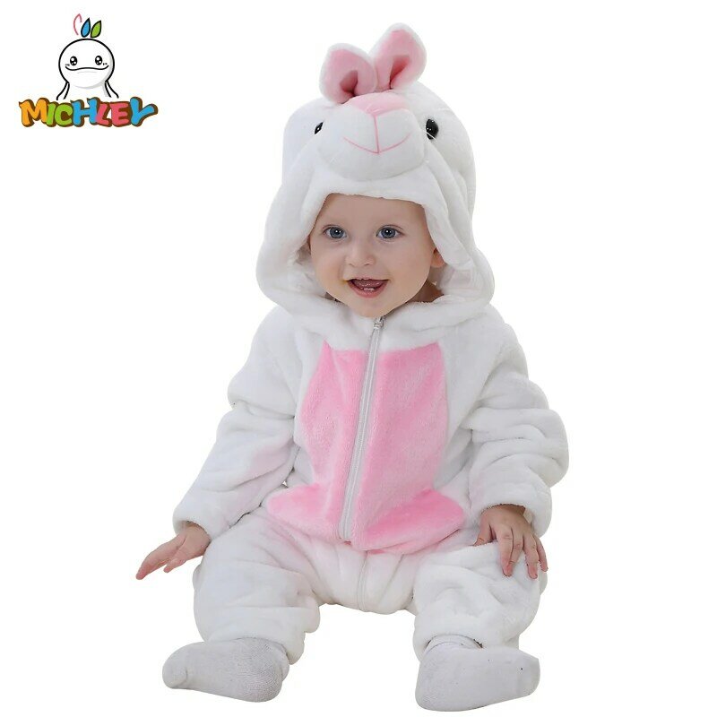 Пижамы MICHLEY с мультяшным кроликом фланелевые с капюшоном для девочек и мальчиков наряды комбинезон для новорожденных унисекс Детский комби...