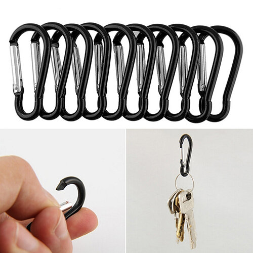 10 Pcs Black Carabiner Camp Clip Hook for Outdoor Hiking Climbing Traveling