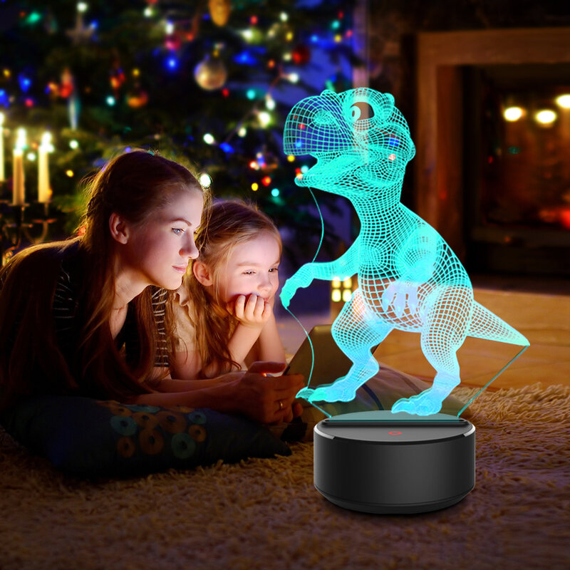 Luzes noturnas em acrílico 3d, luzes de led com 7 cores para sala de estar, dinossauro, quarto, decoração para casa, presente para crianças