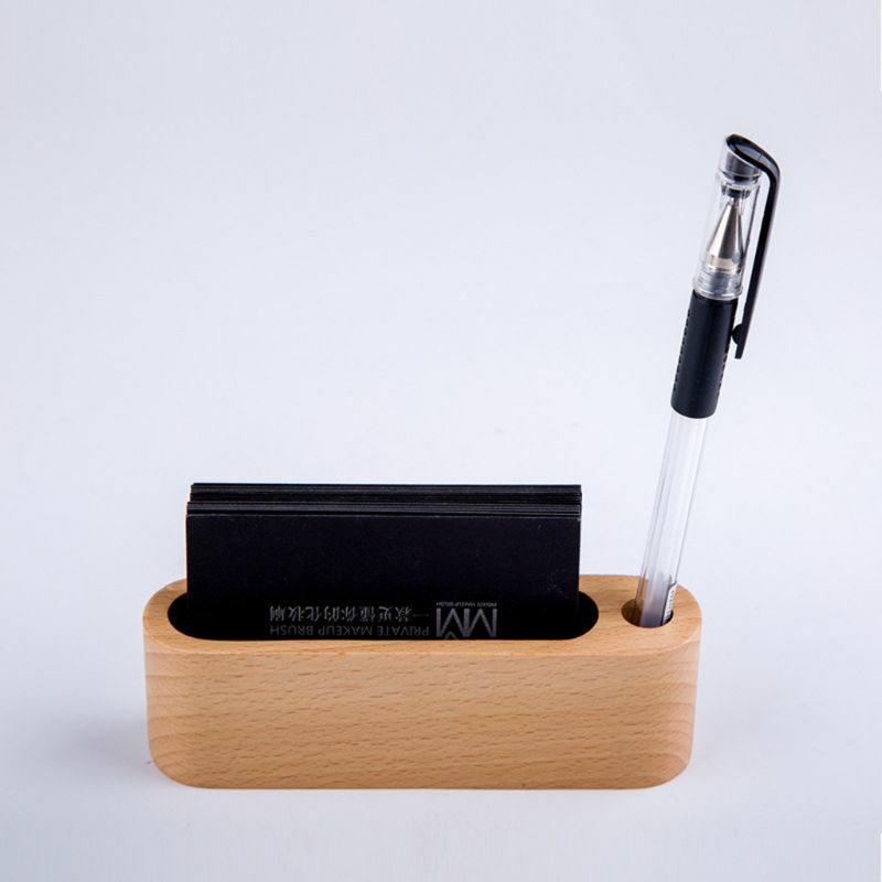 黒クルミブナ木製 id 名カードスタンド会社のデスク木製名刺ホルダーオーガナイザーペン収納ボックス