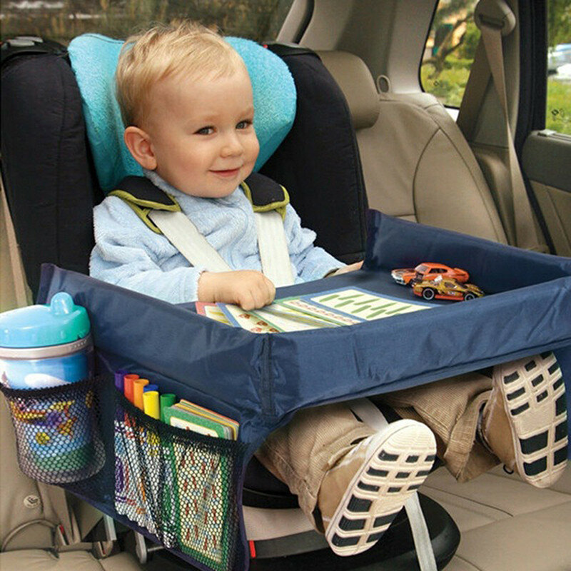 Bandeja de coche para bebé, platos, mesa de bebida impermeable portátil para niño, Corralito, asiento de coche, valla de almacenamiento de juguetes de dibujos animados