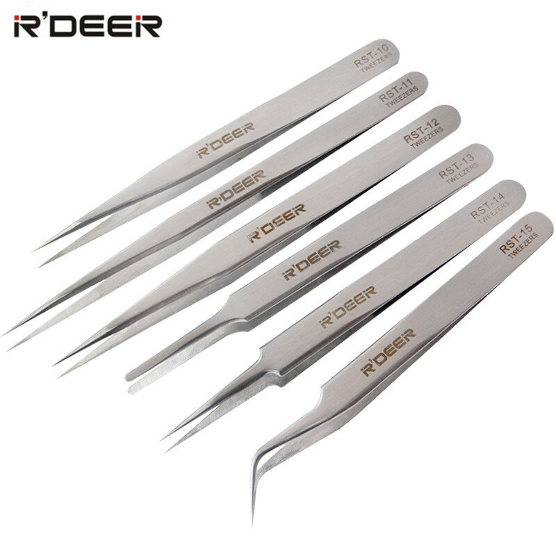 6pcs Precision Tweezers Set Thicken Stainless Steel Electronics Forceps Multi Tools Hand Tool