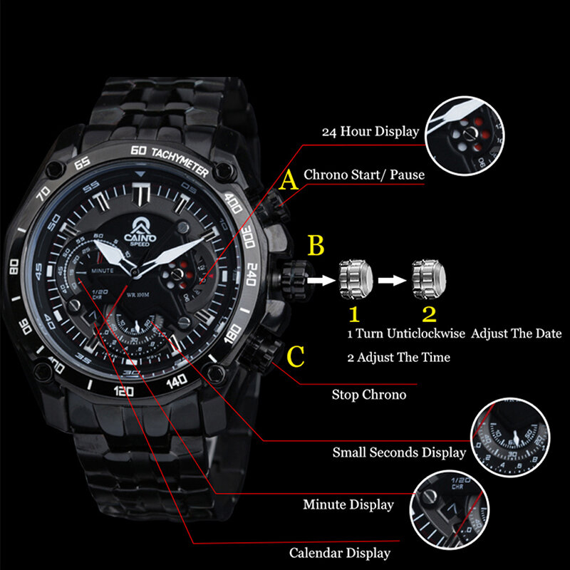 CAINO Männer Mode Business Quarz Armbanduhr Luxus Top Marke Voller Stahl Strap Wasserdichte Sport Uhren Männlich Relogio Masculino