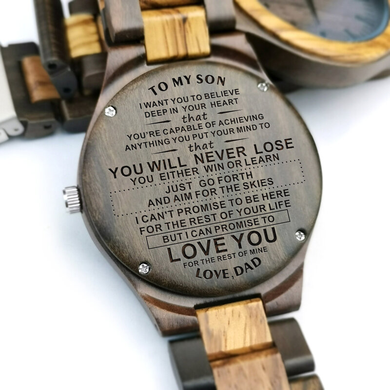 To My Son-nunca perderás reloj de madera de arce grabado, relojes para hombres, reloj para niños de papá o mamá