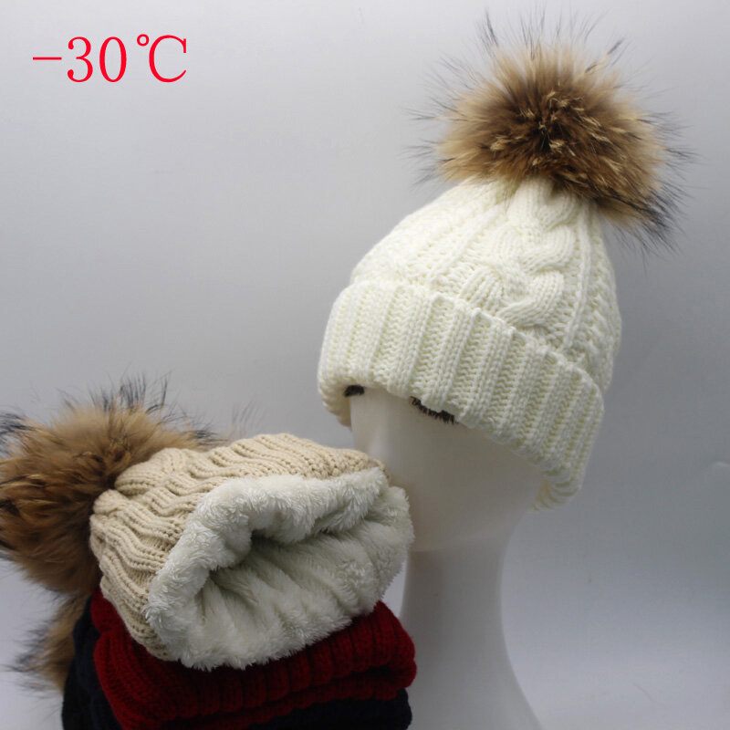 2022 mulheres chapéu de veludo quente de lã dentro beanie chapéus de inverno para as mulheres de pele real pompom chapéu pai criança torção meninas de malha cap