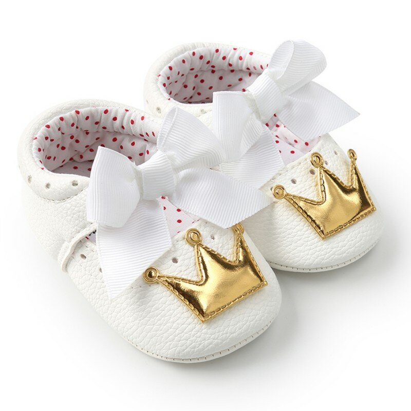Primavera otoño PU lindo mariposa, corona antideslizantes zapatos de princesa bebé suela blanda zapatos de interior zapatos