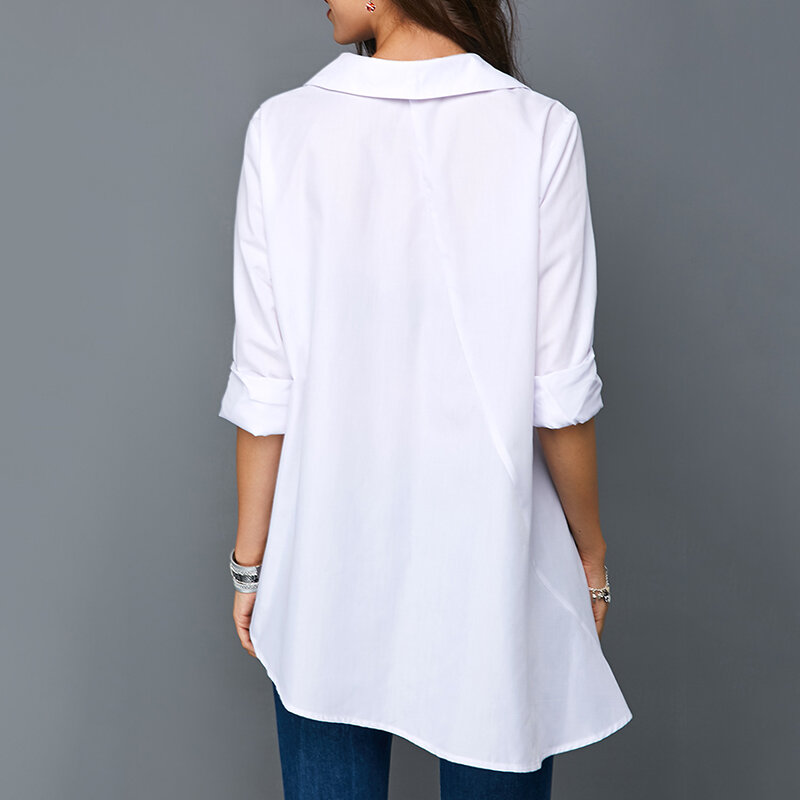 Camicie lunghe da donna con orlo irregolare autunnale camicia da donna a maniche lunghe con bottoni colorati bianchi 2021 top da donna primavera FashionOffice