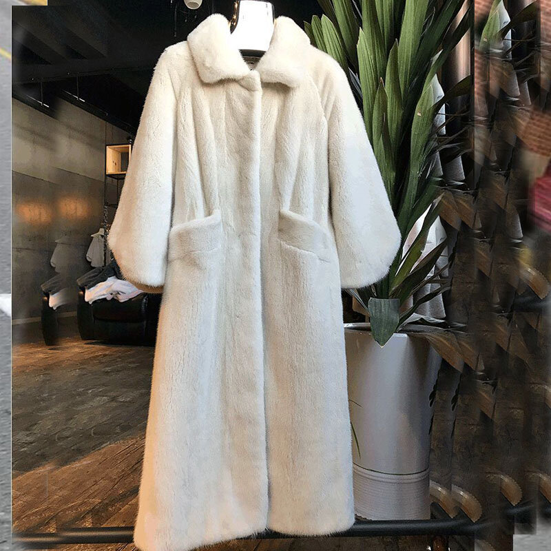 2020 Winter Vrouwen Jas X-Lange Fluffy Mink Fur Jacket Casual Losse Wind Prof Dikke Warme Mode Geul