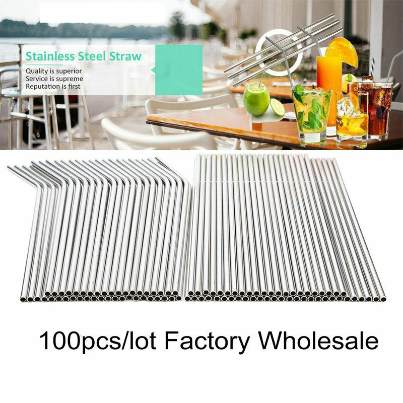 100PCS/LOT 260x6mm Reusable Straw High Quality 304 Stainless Steel Metal Straw  For Mugs 20/30oz