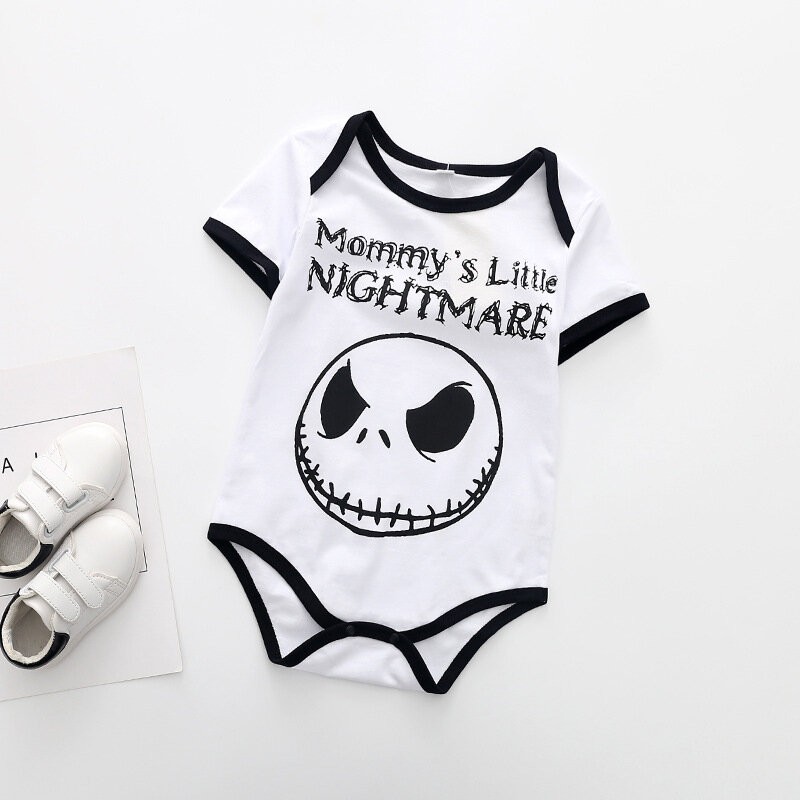 Letnia moda dla niemowląt chłopcy Halloween jednoczęściowy body mamusia mały koszmar drukuj dżentelmen kombinezon ubrania strój DS9