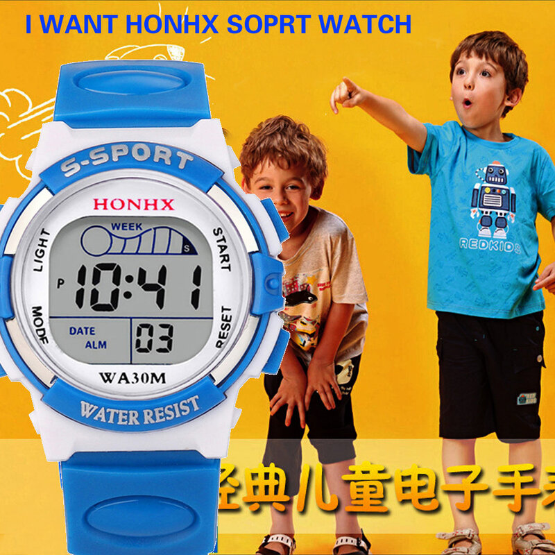 Детские часы DISU, цифровые светодиодные спортивные водонепроницаемые часы с будильником и датой для мальчиков, водонепроницаемые часы для д...