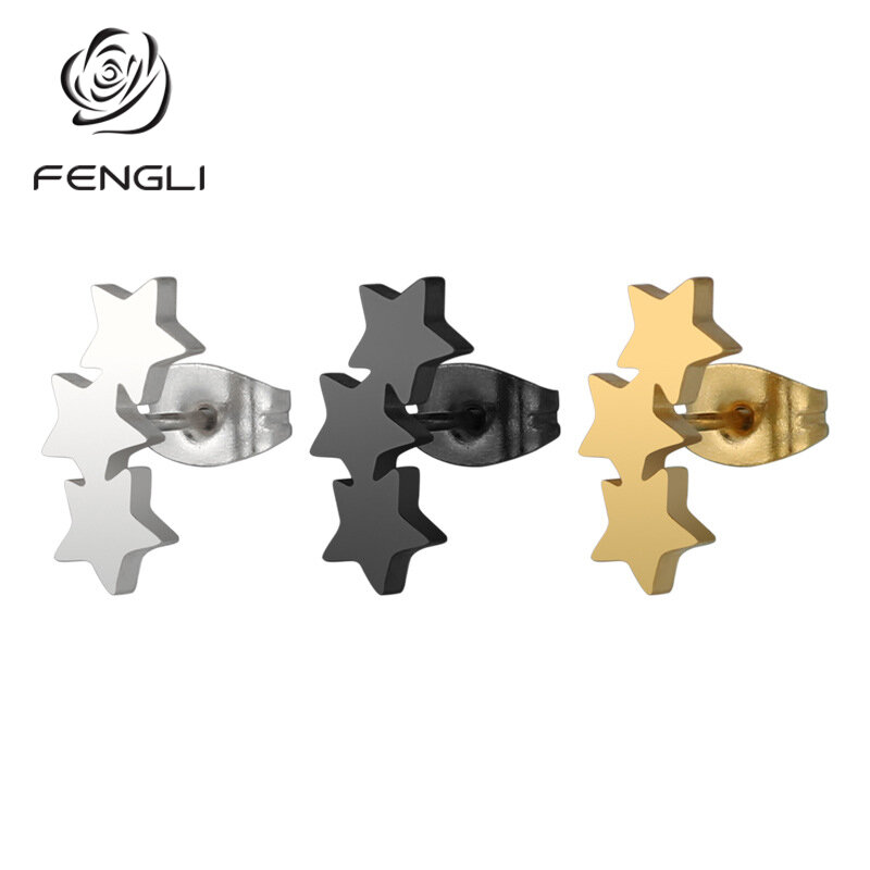FENGLI Lovely orecchini a stella in acciaio inossidabile argento per donna orecchini minimalisti coreani accessori gioielli