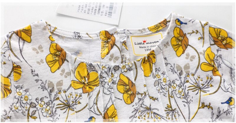 Little mham 2019 vestido de marca de verão para meninas, vestidos de algodão floral de manga curta s0312