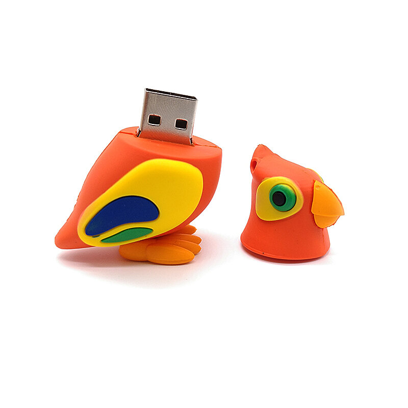Chim hoạt hình đèn LED cổng USB Pendrive 64 GB 32 GB 16 GB 8 GB 4 GB dễ thương Vẹt thẻ nhớ công suất thực Pendrive Tặng Cle đĩa USB