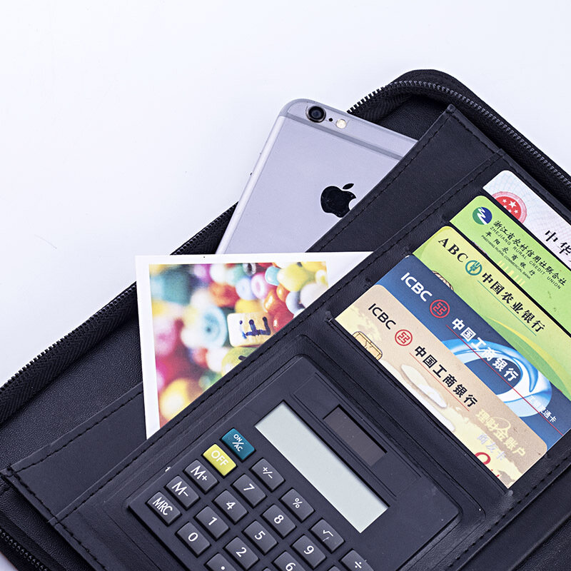 Kawaii FauxหนังA5 B5 Padfolioกับเครื่องคิดเลขซิปBinder Notebookกระเป๋าเอกสารแฟ้มExecutiveโฟลเดอร์เกลียวท่องเที่ยวNotepad