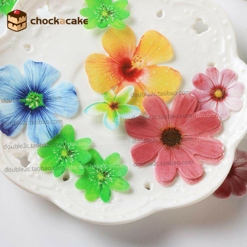 Fleurs comestibles pour décorations de gâteaux, décoration d'idée de gâteau de fleurs de gaufrette de 37 pièces, papier comestible pour la décoration de cupcake