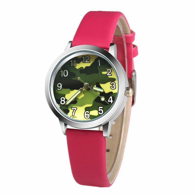 Relógio infantil quartz 6 cores, relógio digital clássico estampado camuflagem para meninos e meninas