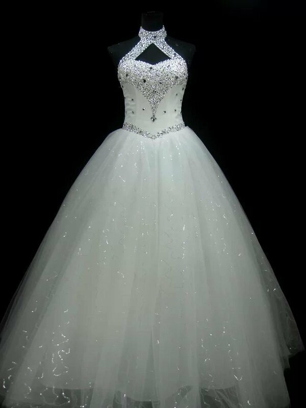 Luxo dubai vestidos de casamento 2019 cristal frisado inchado vestidos de noiva do vintage alta pescoço vestidos de casamento robe de mariee